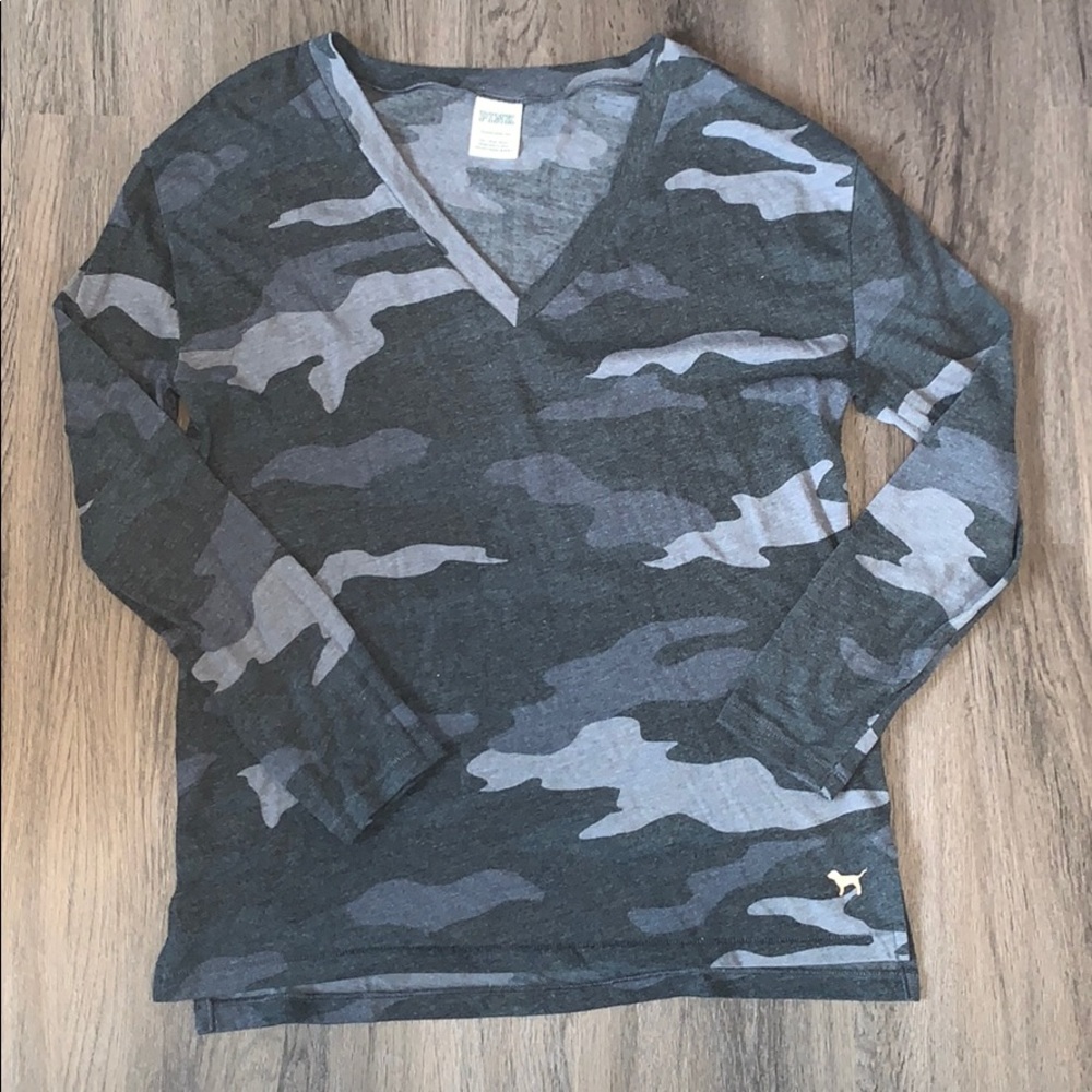 Camo V Neck Pink Long Sleeve